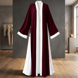 Abaya Larga para Mujer, Diseño Colorblock, Manga Larga, Corte Holgado, Satén Transpirable, Hecha a Mano, Estilo Dubái, Uso Diario, Personalizable - Product Image 2