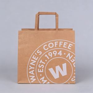 <b>Biodegradable</b> Customized Restaurant Food Takeaway Bags <b>Packaging</b> Food Delivery Shopping Brown Kraft Paper Bag With Flat Handle - Product Image 3