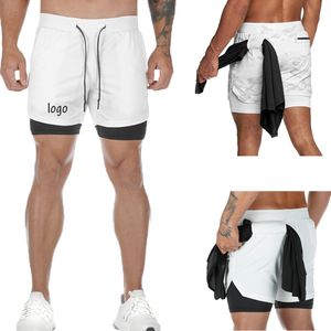Custom Logo 2-in-1 Athletic Sports Shorts for <b>Men</b> Mid-Waist Cotton <b>Jogger</b> with Mesh Pocket Casual Elastic Waist Customizable - Product Image 1