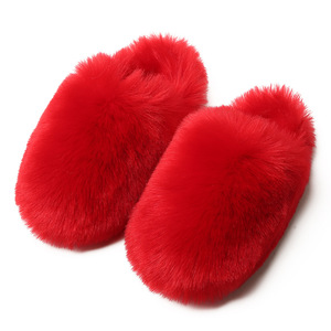 Faux Fur Slippers Indoor Comfortable <b>Fluffy</b> Furry <b>Slides</b> Sold Color Women Winter House Slippers - Product Image 2