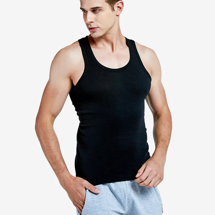 Vêtements de fitness chemise sans manches vierge gilet de mode pour hommes maillot de corps blanc ample 100% coton noir