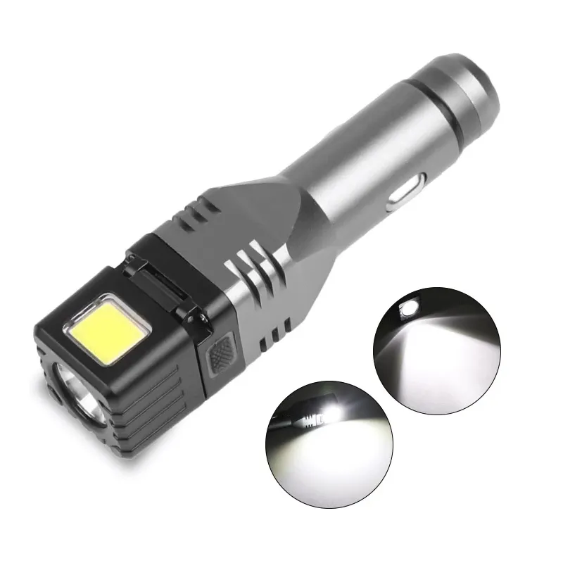 Car charger cob working light with broken window hammer strong magnetic flashlight car USB charger