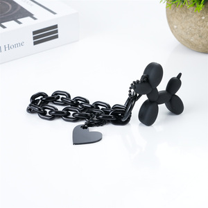 Mengda llavero de perro globo negro; muñeco de trapo osito; conejo pequeño corazón acrílico cadena coche llave colgante; Adorno - Product Image 6