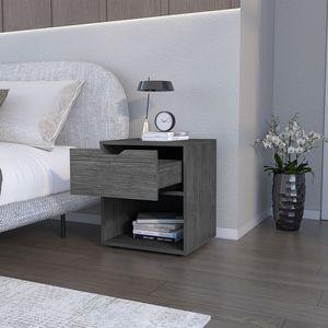 Mesita de noche de madera maciza nórdica moderna DB Altheimer mesita de noche inteligente gris claro para uso en apartamentos - Product Image 2