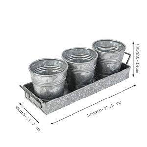 Outdoor Decorative Metal 3 <b>Pot</b> with Tray Galvanized Garden Planter Wholesale Price Flower <b>Pots</b> & Planters Manufacturer by India - Product Image 5
