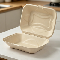 Boîte à burger en bagasse de canne à sucre, qualité alimentaire, avec couvercle à charnière, jetable, micro-ondable, biodégradable, pour plats à emporter, restaurant, pique-nique