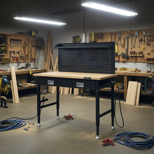 Banc de travail réglable en hauteur Vevor, 48x24 pouces, planche en chêne, acier robuste, capacité de 2000 livres, banc de travail pour le travail du bois - Product Image 2