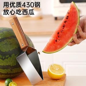 Coupe-pastèque en acier inoxydable, diviseur de fruits triangulaire, outil pour couper les melons en dés avec manche en bois - Product Image 3