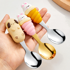 304 acier inoxydable réutilisable cuillère fourchette ménage dessin animé Animal poignée ensemble pour enfants - Product Image 4