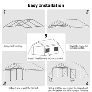 10x20ft Heavy Duty High Snow Load Carport, Abri polyvalent pour auvent de voiture avec parois latérales - Product Image 3