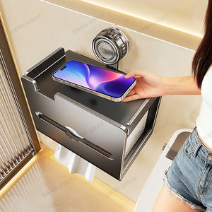 Porte-papier toilette rectangulaire auto-adhésif Blue Vine, couleur gris anthracite, moderne, fixation murale sans perçage, étagère de salle de bain - Product Image 4