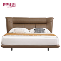 Lit LOONGFUNG en cuir pleine fleur doux et respectueux de la peau, avec sommier à lattes en pin séché au four et tête de lit rembourrée en mousse, mobilier de chambre d'hôtel