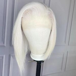 Blanc cendré 60 # blond platine court Bob perruques de cheveux humains pre-plucked avec HD Transparent full lace wig - Product Image 6