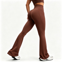 Nouveau design – Pantalon de yoga évasé taille haute marron châtain pour femme – Jambes larges, coupe bootcut, contrôle du ventre, effet push-up – Legging de sport et fitness