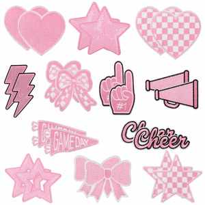 Patchs thermocollants brodés rose pour le cheerleading et les jours de match, avec motifs étoile, nœud, mégaphone, style preppy, pour équipes de cheerleading sportives féminines - Product Image 6
