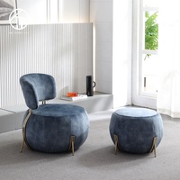 Fauteuil boule mignon bleu doux, pouf rond, chaise de canapé, fauteuil bébé Geo – Mobilier de salon contemporain avec revêtement en tissu