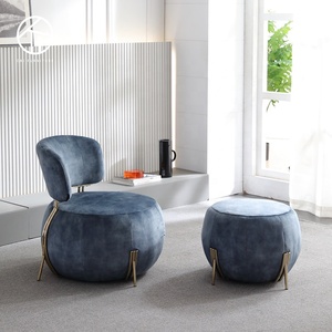 Muebles de sala de estar contemporáneos, silla otomana redonda de bola bonita, tapicería azul suave, sofá, silla de bebé Geo - Product Image 2
