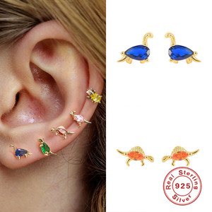 Boucles d'oreilles clous ROXI S925 en argent plaqué or 18 carats, animaux mignons, petit dinosaure, zircon - Product Image 6