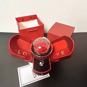 สินค้ามาใหม่กล่องเครื่องประดับดอกกุหลาบดอกกุหลาบแบบเปิดสองชั้นของขวัญวันวาเลนไทน์ - Product Image 4