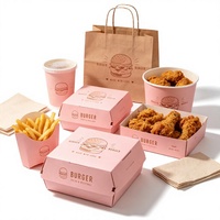 Boîte d'emballage personnalisée biodégradable sans PFAS de qualité alimentaire pour hamburgers, frites, poulet frit et sandwichs de restauration rapide