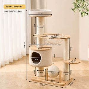 Arbre à <span class=keywords><strong>chat</strong></span> de style baril moderne YOUME avec plateforme multi-niveaux, fibres de sisal naturelles, base en bois massif, certifié ISO et BSCI - Product Image 4