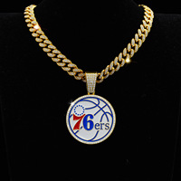 Collier pendentif numéro 76 - Médaillon rond entièrement serti de CZ sur chaîne cubaine, bijoux hip-hop pour homme