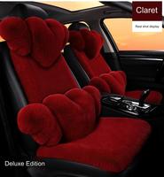 Accesorio Interior para mujer, conjunto completo de invierno, cojín para la cintura, almohada para reposacabezas, piel corta de terciopelo de felpa, funda para asiento de coche con forma de corazón esponjoso