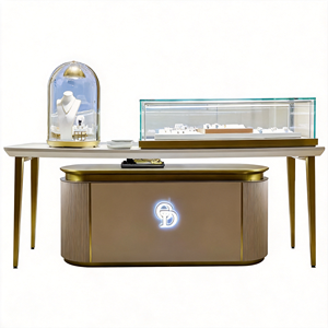 Vitrine à bijoux en verre haut <span class=keywords><strong>de</strong></span> gamme personnalisée avec éclairage LED, <span class=keywords><strong>tour</strong></span> rotative automatique, comptoir d'exposition, éclairage LED pour vitrines à bijoux - Product Image 1