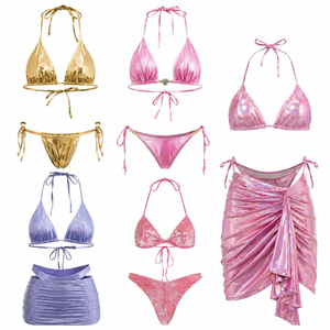 Conjunto de Bikini a Cuadros para Mujer, Dos Piezas con Tirantes Ajustables, Traje de Baño Elástico de Poliéster y Spandex, Servicio OEM - Product Image 1
