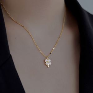Collar con Colgante de Trébol de Cuatro Hojas y Piedra Ojo de Gato, Chapado en Oro de 18K y Rodio sobre Plata S925, Joyería Fina Dylam Fashion - Product Image 6