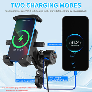 <span class=keywords><strong>Support</strong></span> de téléphone pour vélo en alliage d'aluminium CNC 2-en-1 <span class=keywords><strong>avec</strong></span> charge rapide sans fil et Type-C, sortie 15W pour <span class=keywords><strong>moto</strong></span> - Product Image 2