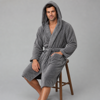 Jubah Mandi Flanel Premium Unisex Grosir, Jubah Fleece Coral Lembut, Baju Santai Lengan Panjang, Custom OEM 4 Warna