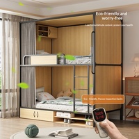 Lit superposé compact avec tiroirs et étagère intégrés, structure en acier, lit double pour appartement d'étudiant et dortoir