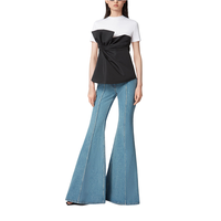 Jeans de Mezclilla para Mujer, Corte Acampanado, Color Azul Claro Lavado, Personalizados, para Damas, Fabricante OEM ODM, Marca Privada