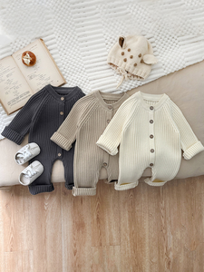 Versión Coreana de ropa de primavera y otoño para bebés, ropa de escalada de punto de color sólido para bebés y mujeres, pelele para <span class=keywords><strong>recién</strong></span> <span class=keywords><strong>nacidos</strong></span> - Product Image 3