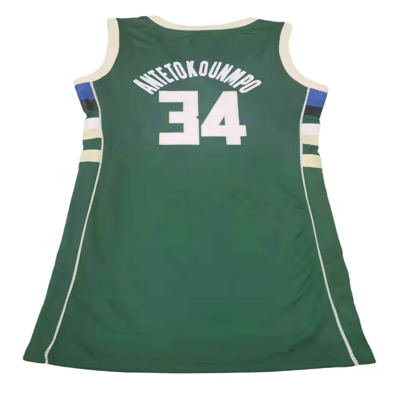 Новинка 2022, женская футболка ANTETOKOUNMPO #34, термогерметичная Женская футболка для баскетбола, цельнокроеное платье зеленого/черного цвета