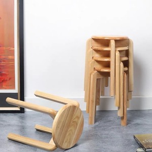 Solid Wood Stool <b>Stackable</b> Round <b>Chair</b> For Living Room <b>Dining</b> Adult Use - Product Image 2