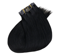 Extensions de cheveux humains Remy 100% naturels à clipser, couleur noir naturel, texture douce, sans nœuds, pour femmes