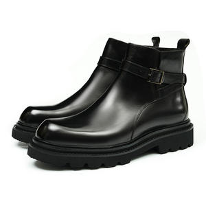 Bottes Chelsea montantes pour hommes en cuir véritable à bout fermé, à lacets, style britannique, décontractées et tendance, intemporelles - Product Image 1