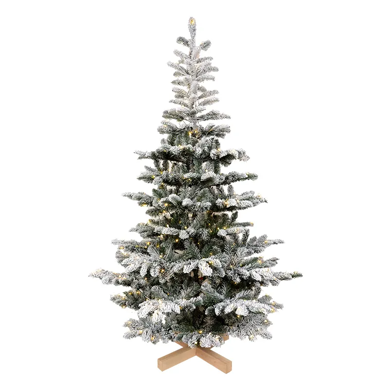 Árbol de Navidad artificial de lujo para decoración de vacaciones, árbol de Navidad flocado con nieve, árbol de Navidad de PVC mixto PE de 4 a 14 pies con soporte de madera