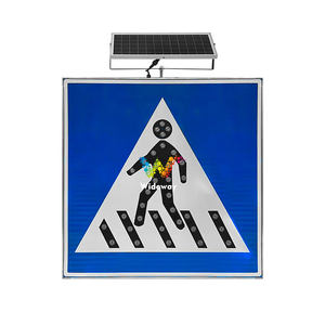 Señal de tráfico de advertencia de peatones LED con energía <span class=keywords><strong>solar</strong></span> para cruces - Product Image 4