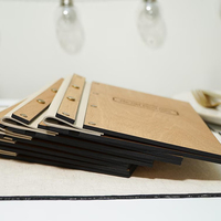 Porte-menu classique en bois naturel, couleur bois, gravure personnalisée, logo de restaurant, café, dossier de menu en cuir A5, fixé avec des vis