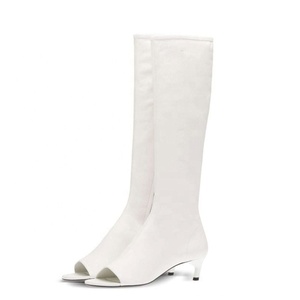 Low Heels Suede Women Summer Knee High <b>Boots</b> Peep Toe Short Heeled Side Zipper Long Booties Custom Shoes - Product Image 5