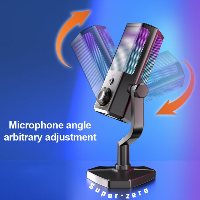 RGB Gaming Microphone for Desktop PC USB Condenser Mic 4 Light Modes Adjustable Volume & Mute Button for Discord Twitch Youtube