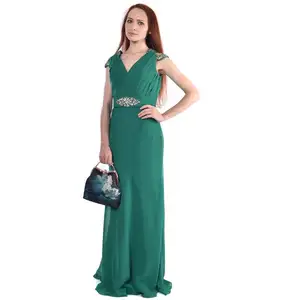 Vestido de noche de gasa para mujer, vestido de noche verde a la moda, para cóctel