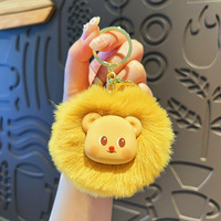 Porte-clés Ours de Dessin Animé avec Pompon, Breloque de Sac en Fausse Fourrure Moelleuse, Accessoire Mignon pour Clés, Cadeau pour Filles et Femmes, Vente en Gros