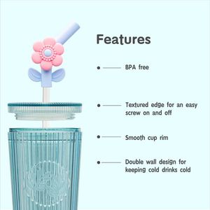 Compre a granel vaso azul de 26oz con bonitas puntas de paja de flores Material plástico - Product Image 5