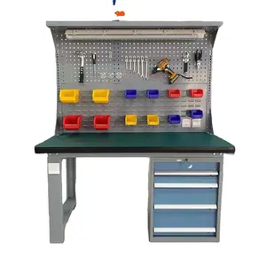 Wholesale Steel Workbench Assembly Line Table with Back Panel Workbench with Drawers LED and Pegboard Heavy Duty Workbench