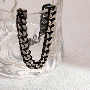 Men's <b>Titanium</b> Steel Cuban <b>Chain</b> Bracelet Black 18K Plated Fashion Jewelry For Everyday Wear - Product Image 3