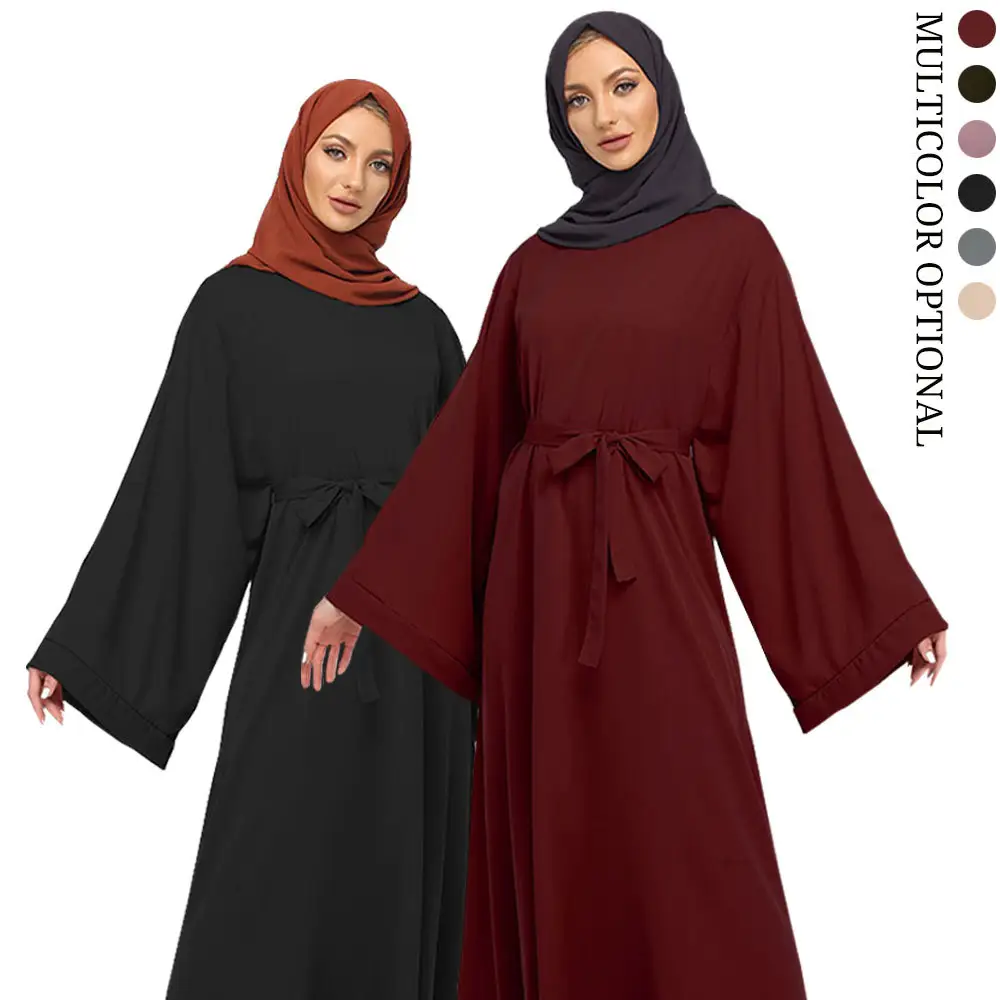 秋中東ローブ女性の6色イスラム教徒のドレスプラスサイズレースアップアースドレス